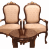 Elegant solid poshish chair with tufted velvet upholstery and dark wood legs.