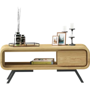 Solid wood coffee table with smooth rounded circle corners and a natural oak finish.