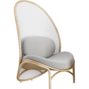 Elegant wooden garden chair with weather-resistant cushions on a sunlit patio.