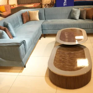 Modern deep-seated velvet sofa with solid wood frame and gold-leaf accents.